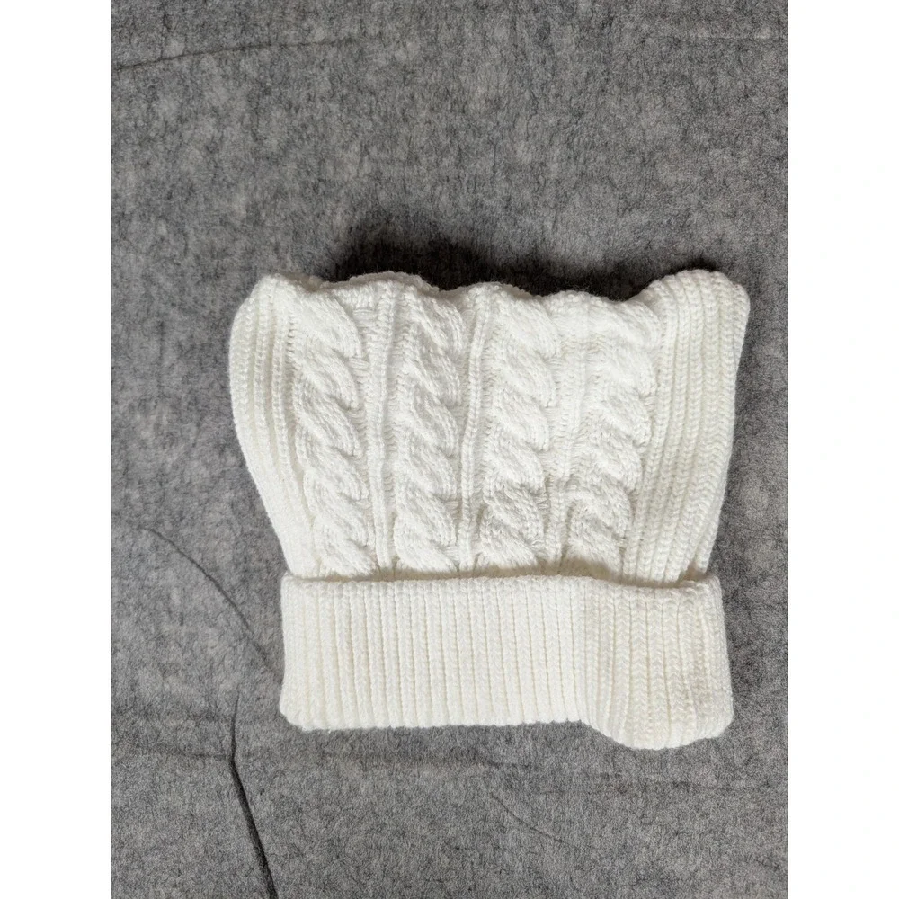 White Cable‎ Knit Cat Ear Beanie with Red Velvet Bow Hello Kitty Inspired Hat